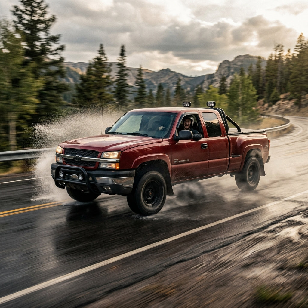 Action Shot: Chevrolet Silverado 1500 Driving Fast