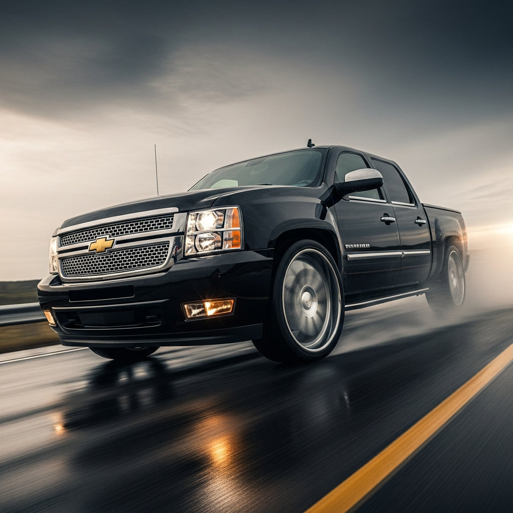 Action Shot: Chevrolet, GMC, Cadillac Escalade, Silverado, Avalanche, Suburban, Tahoe, Sierra, Yukon Driving Fast