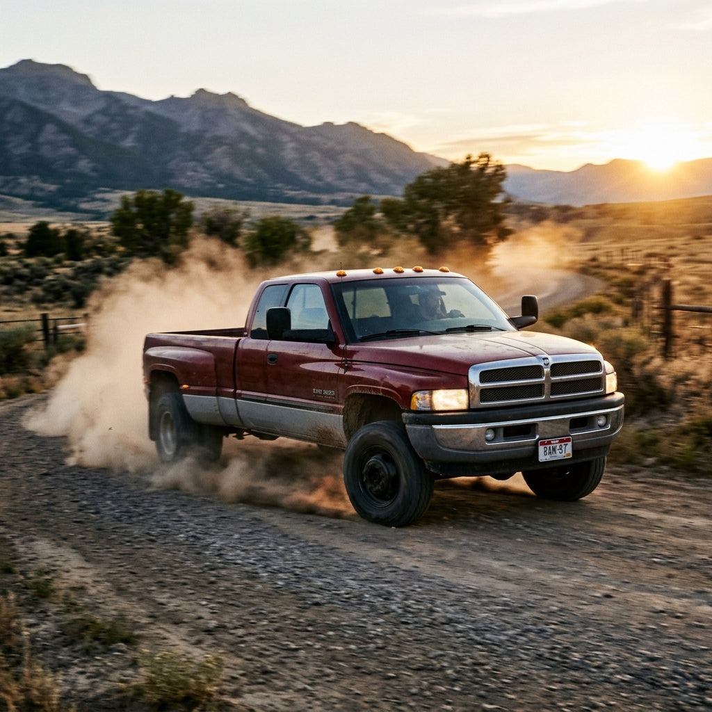 Action Shot: Dodge Ram 3500 Driving Fast