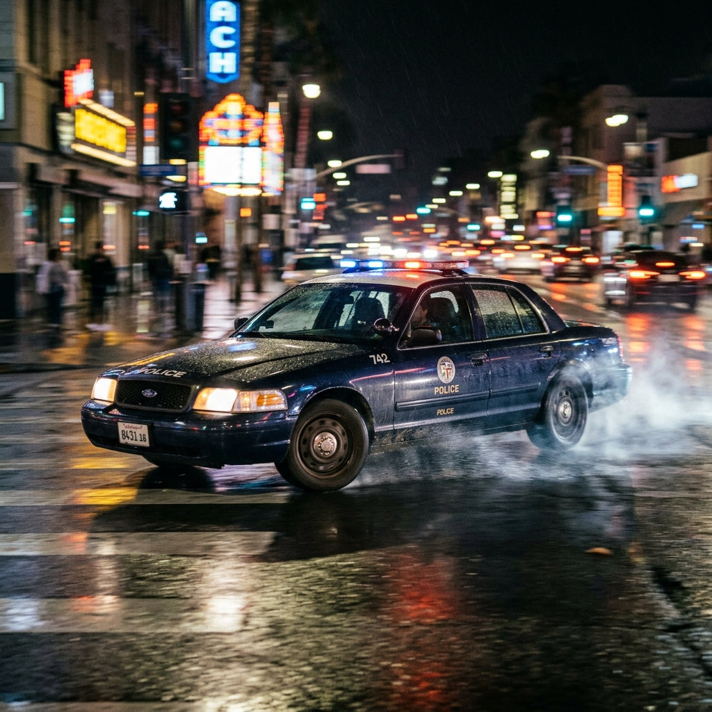 Action Shot: Ford Crown Victoria Driving Fast