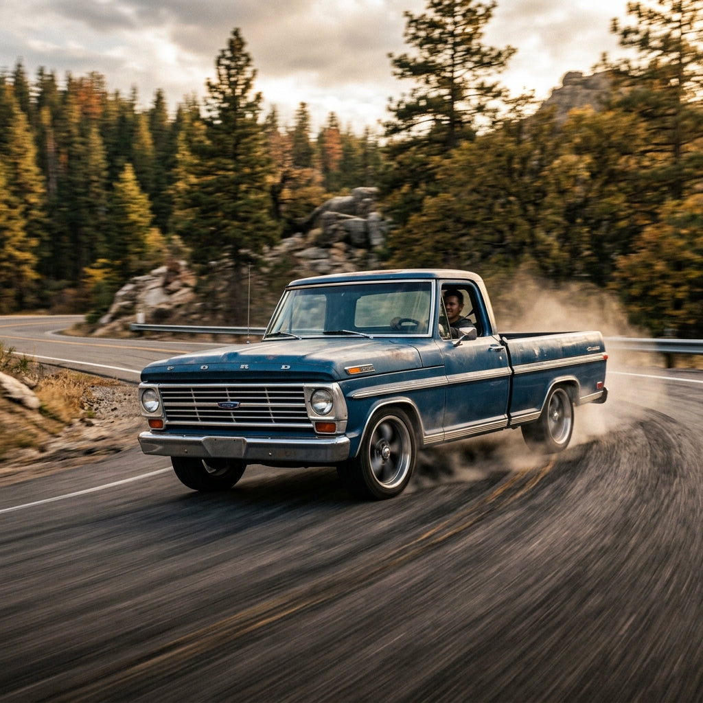 Action Shot: Ford F-100 Driving Fast