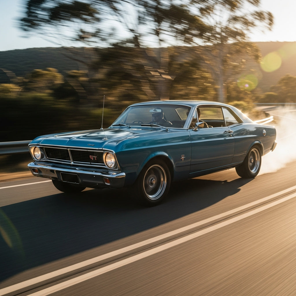 Action Shot: Ford Mustang, Falcon, Fairlane Driving Fast