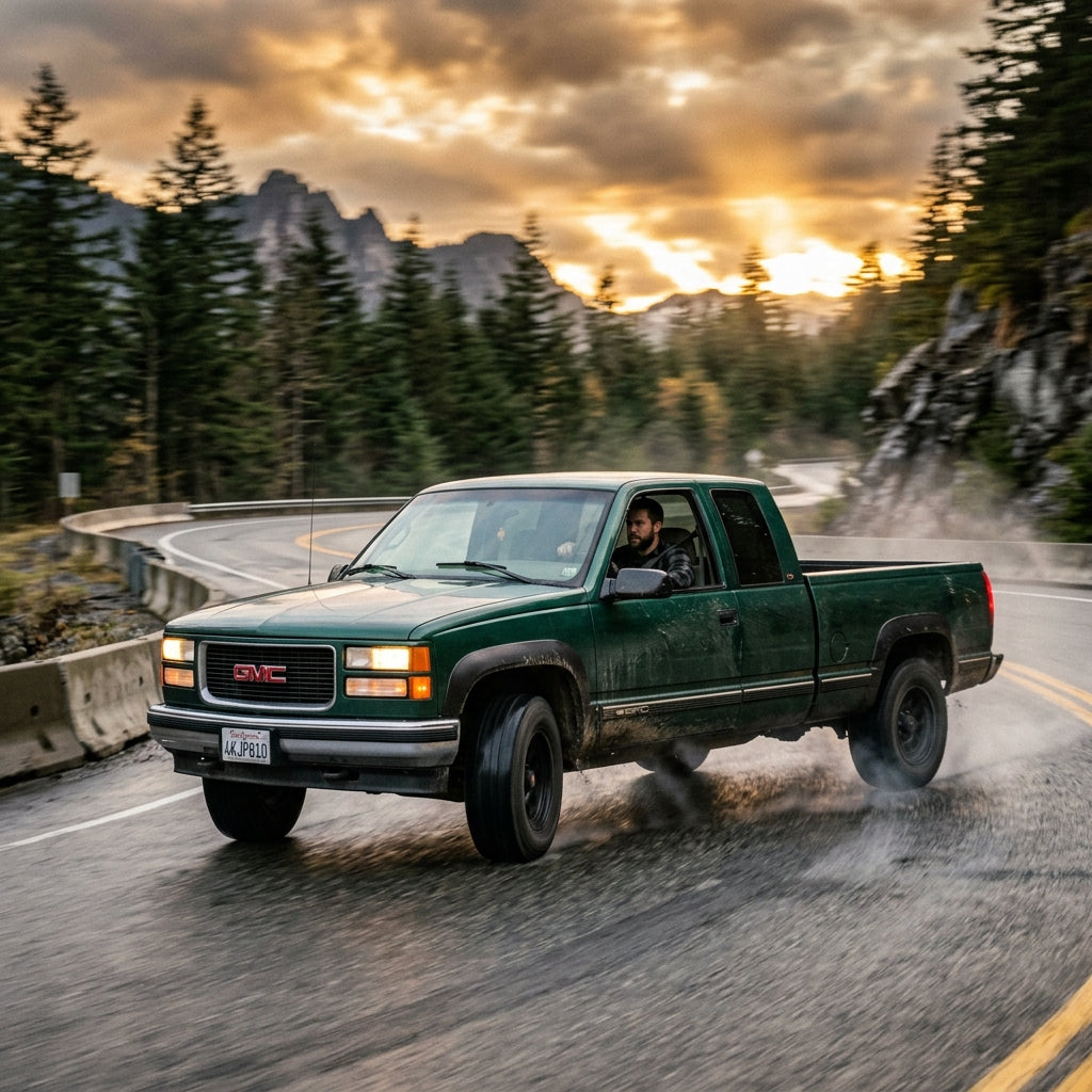 Action Shot: GMC Sierra Driving Fast