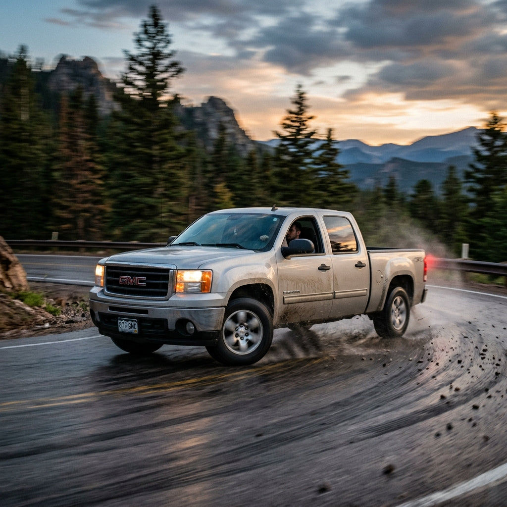 Action Shot: GMC Sierra Driving Fast