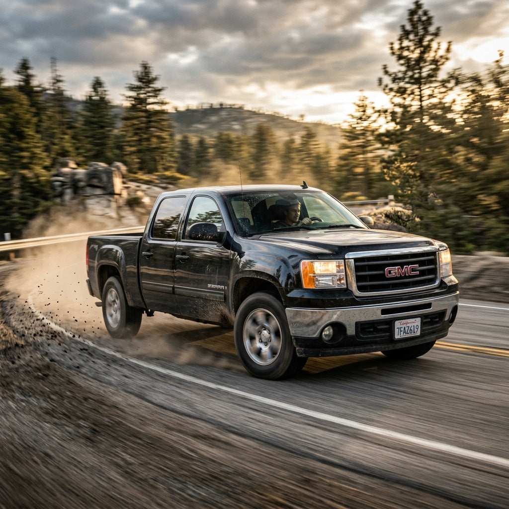 Action Shot: GMC Sierra Driving Fast