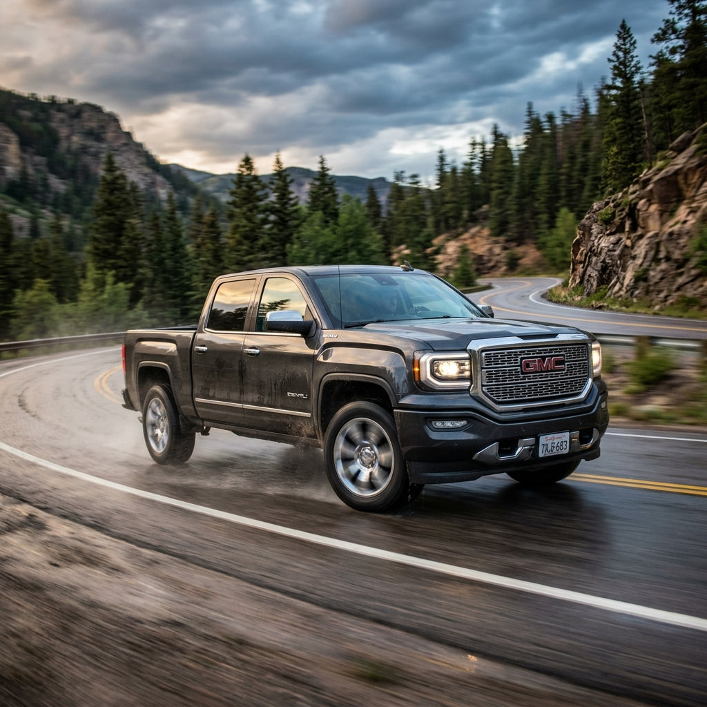 Action Shot: GMC Sierra Driving Fast