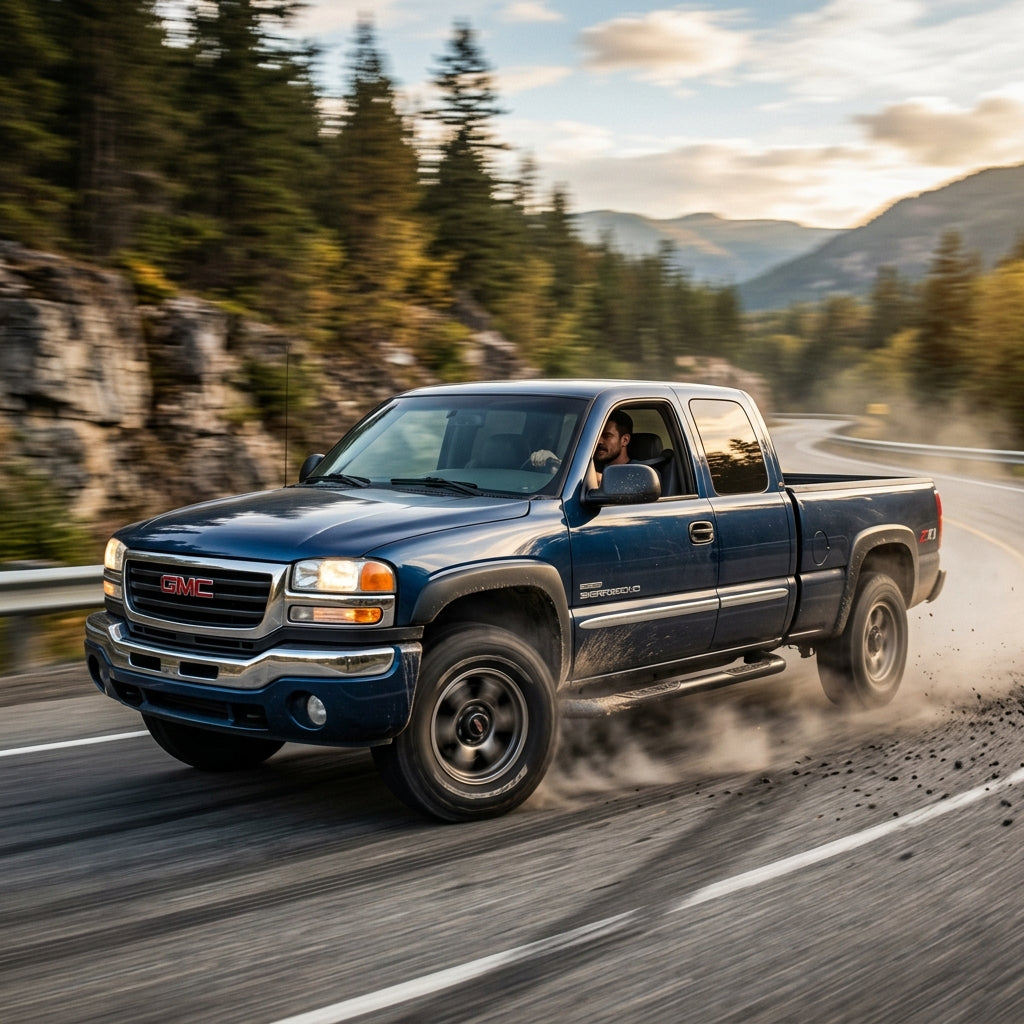 Action Shot: GMC Sierra Driving Fast