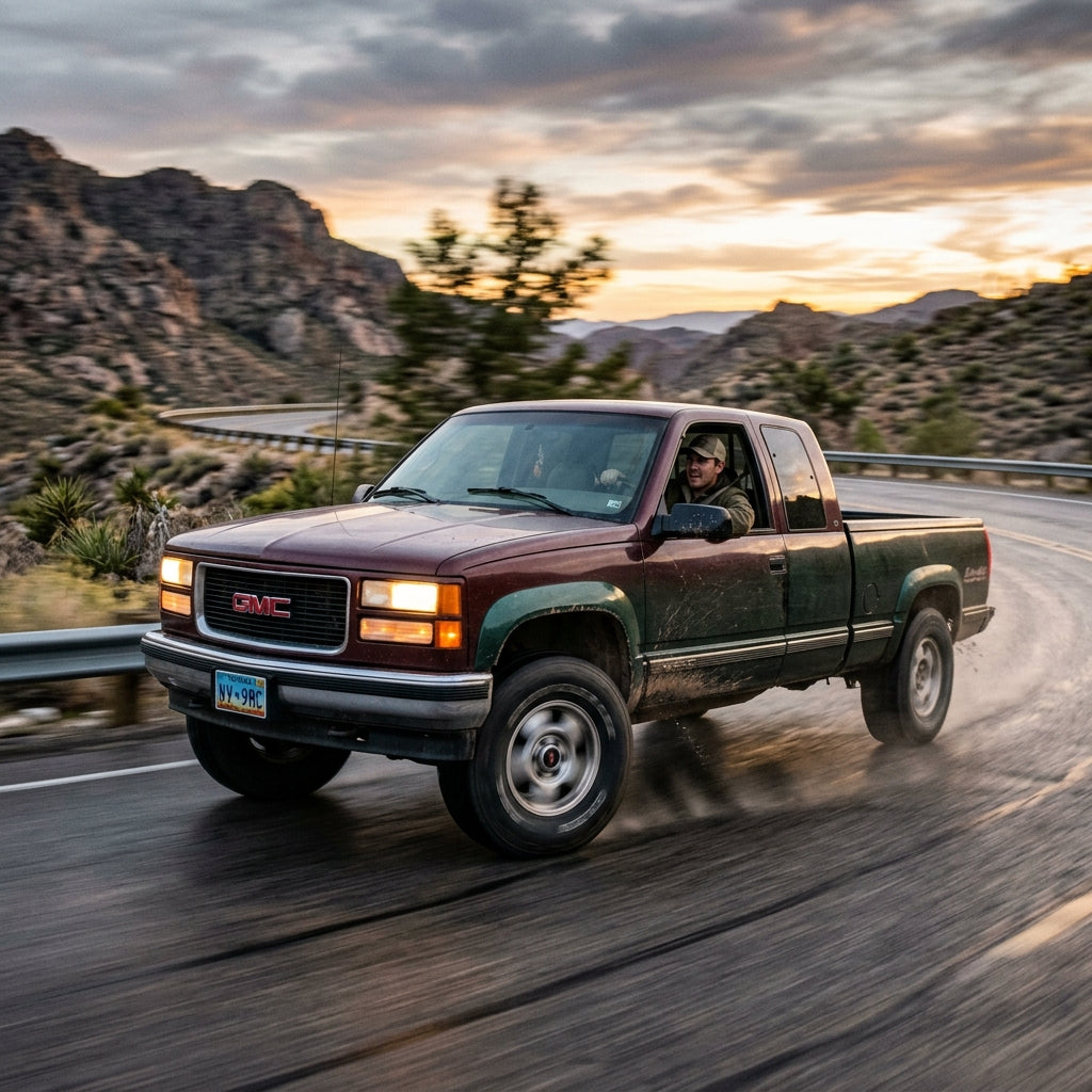Action Shot: GMC Sierra Driving Fast