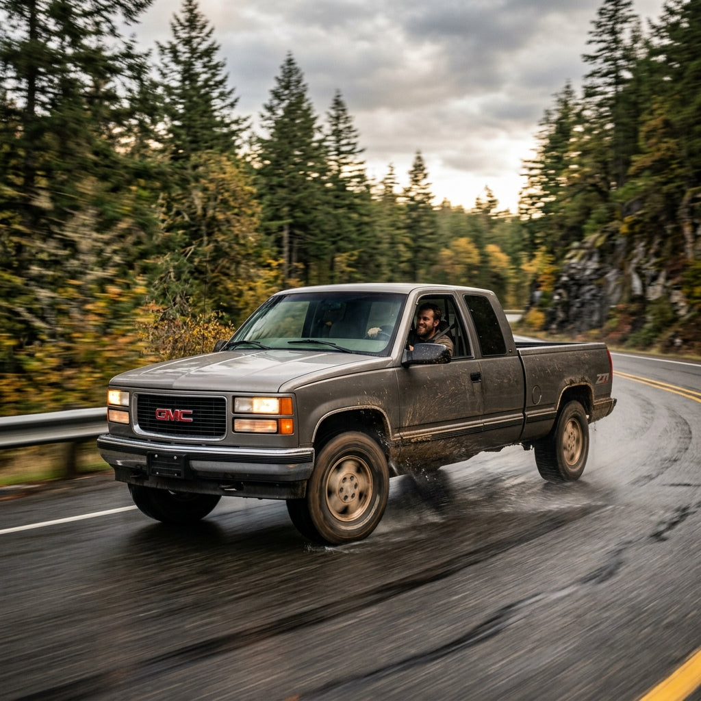 Action Shot: GMC Sierra Driving Fast