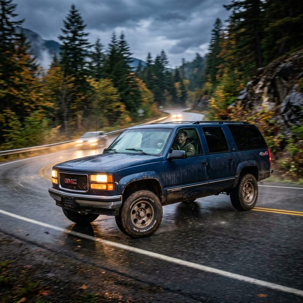 Action Shot: GMC Suburban Driving Fast