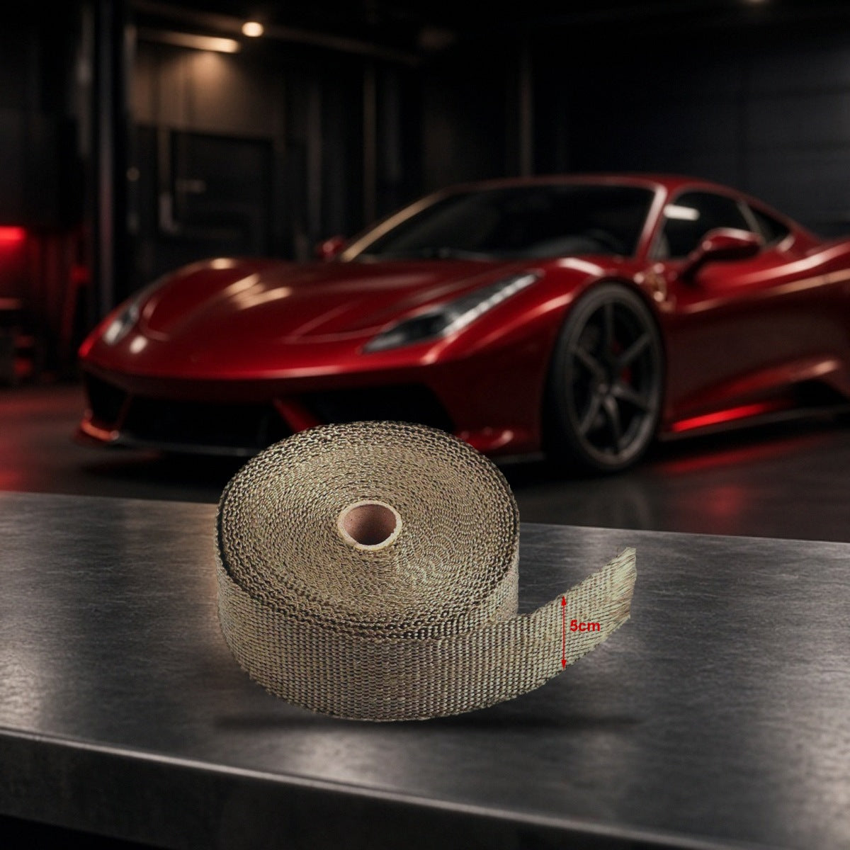 Header Exhaust Intake Titanium Thermal Heat Tape Ties on a garage workbench