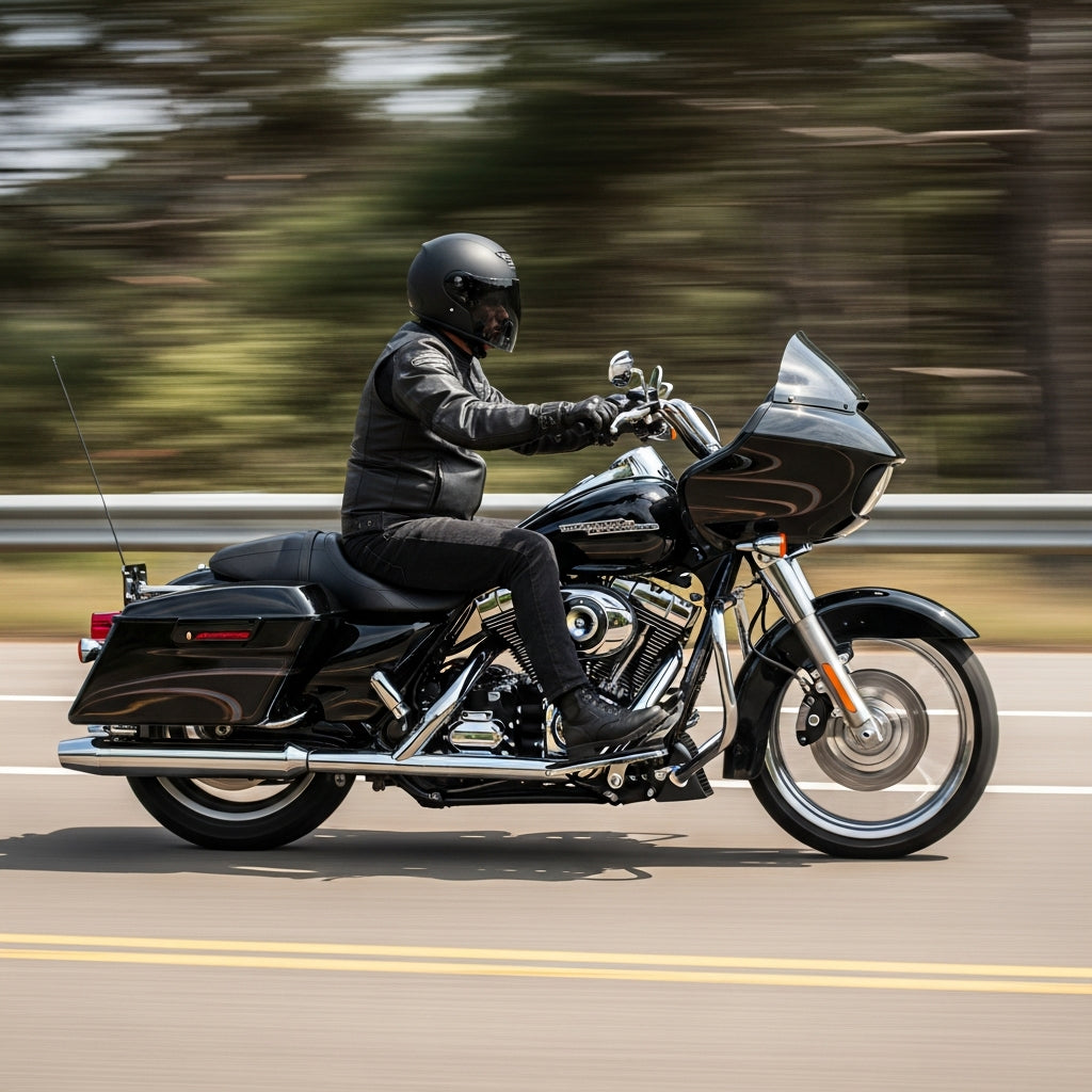 Action Shot: Harley Davidson Road Glide Driving Fast