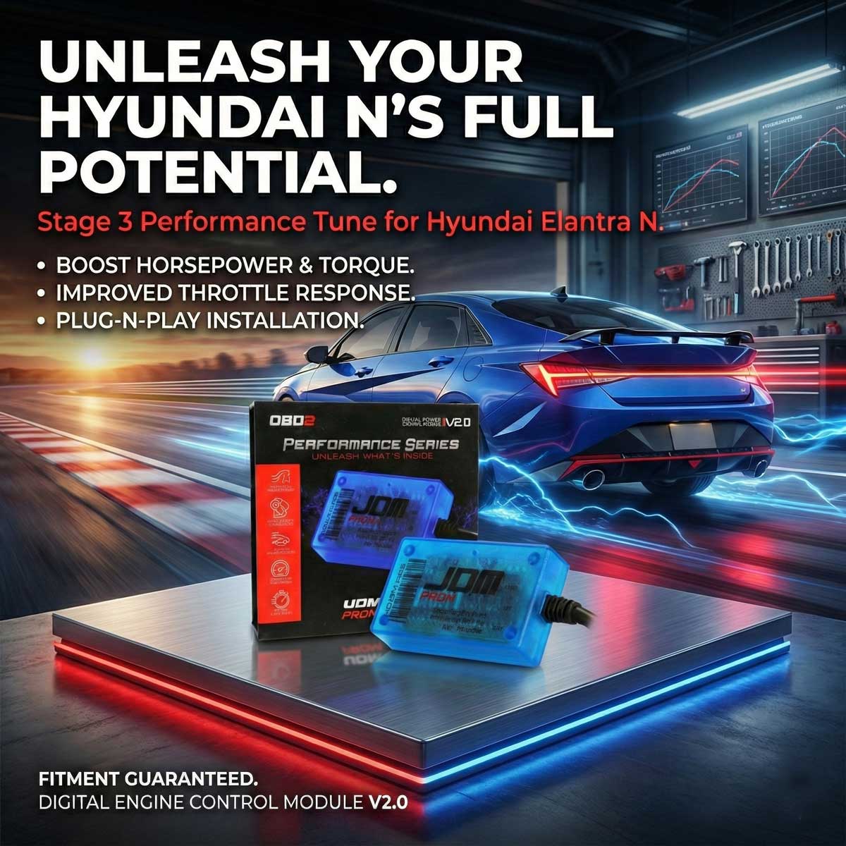 Stage 3 performance chip for Hyundai Elantra N, plug-in module