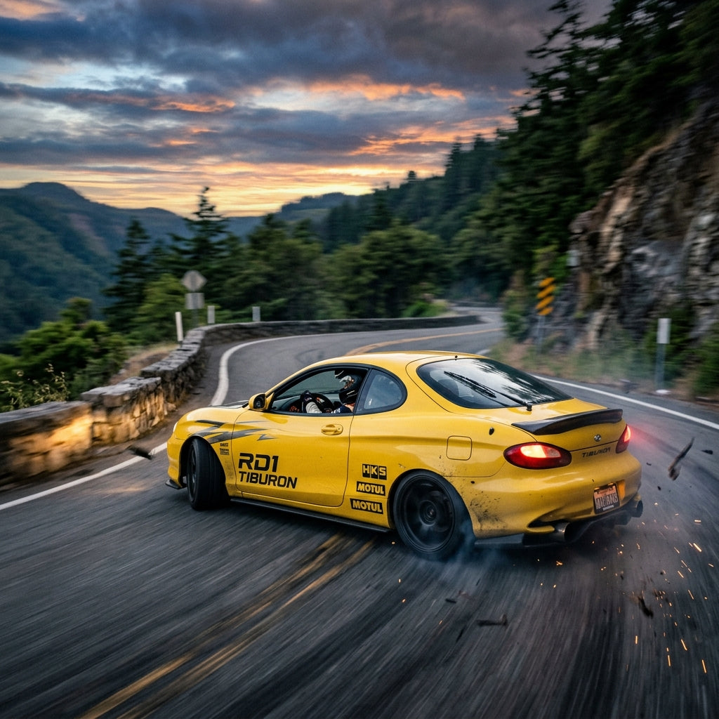 Action Shot: Hyundai Tiburon Driving Fast