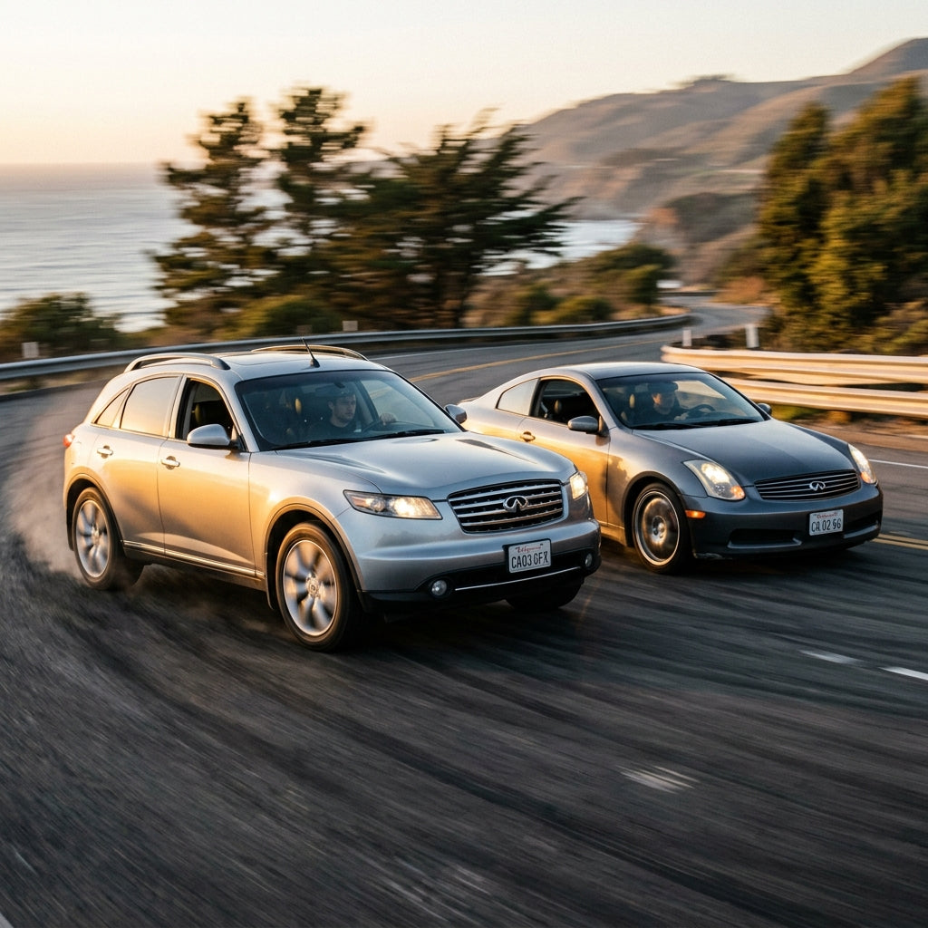 Action Shot: Infiniti FX35,G35 Driving Fast