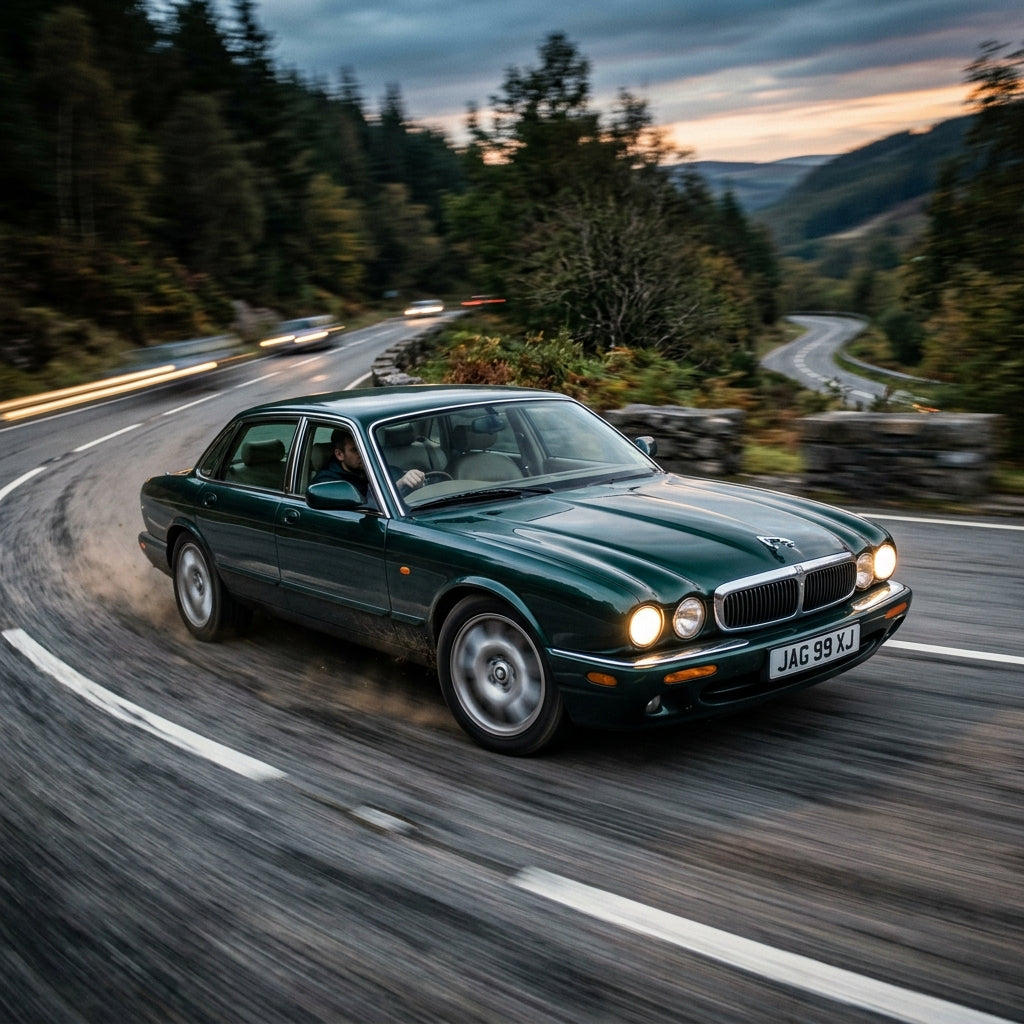 Action Shot: Jaguar XJ8 Driving Fast