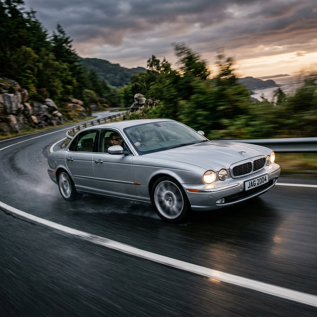 Action Shot: Jaguar XJ8 Driving Fast