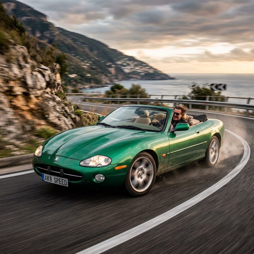 Action Shot: Jaguar XK8 Driving Fast