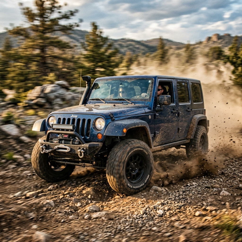 Action Shot: Jeep Wrangler Driving Fast