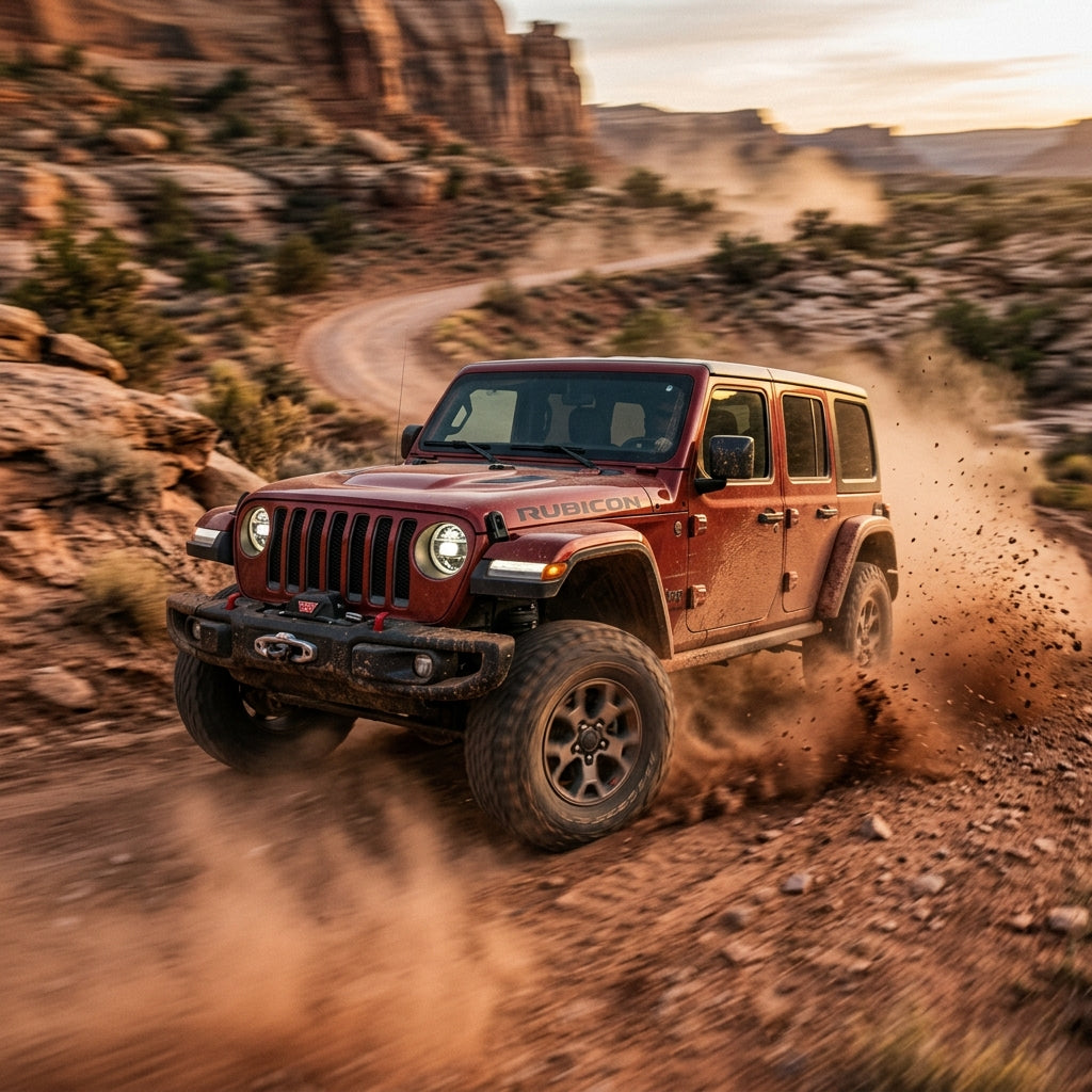 Action Shot: Jeep Wrangler Driving Fast