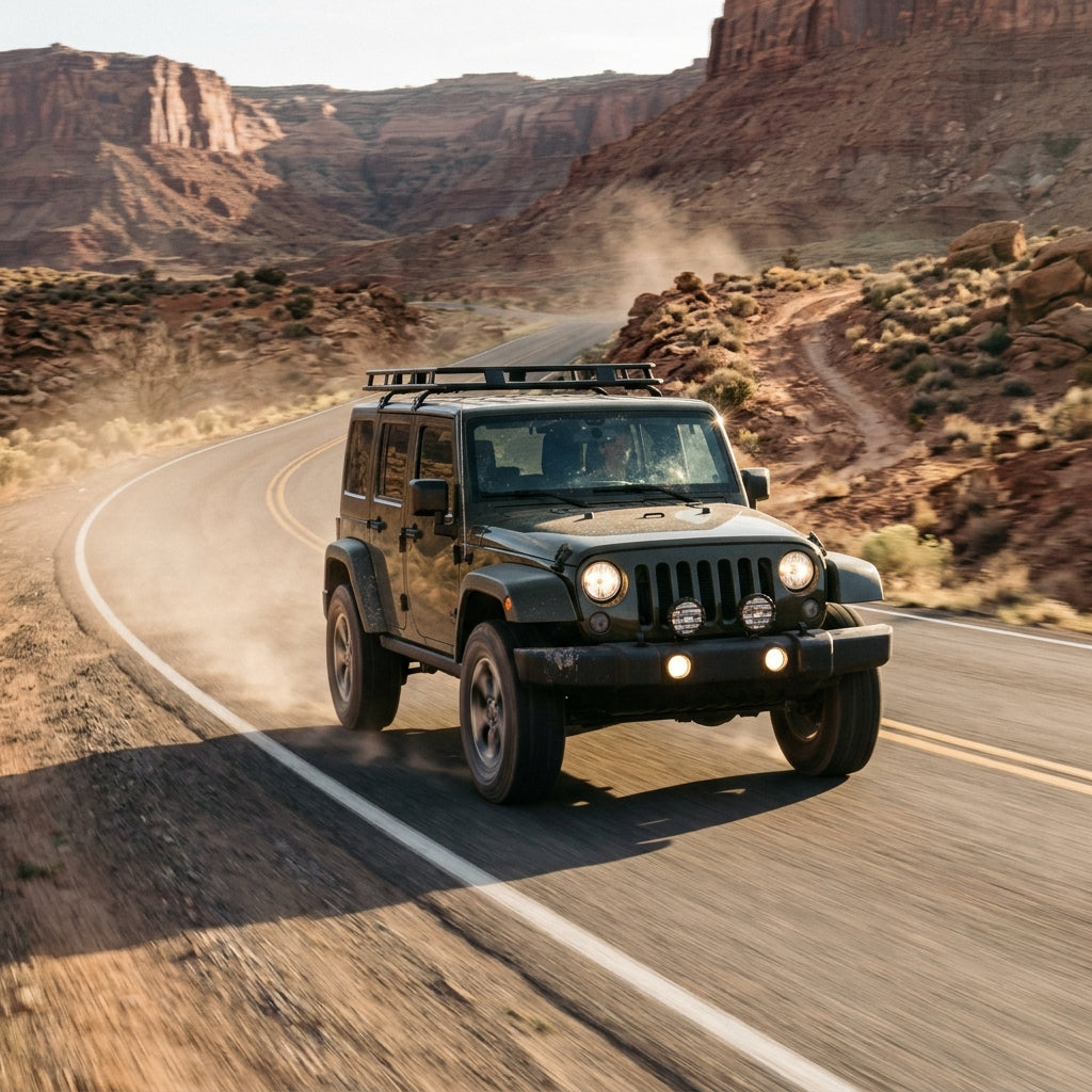 Action Shot: Jeep Wrangler Driving Fast
