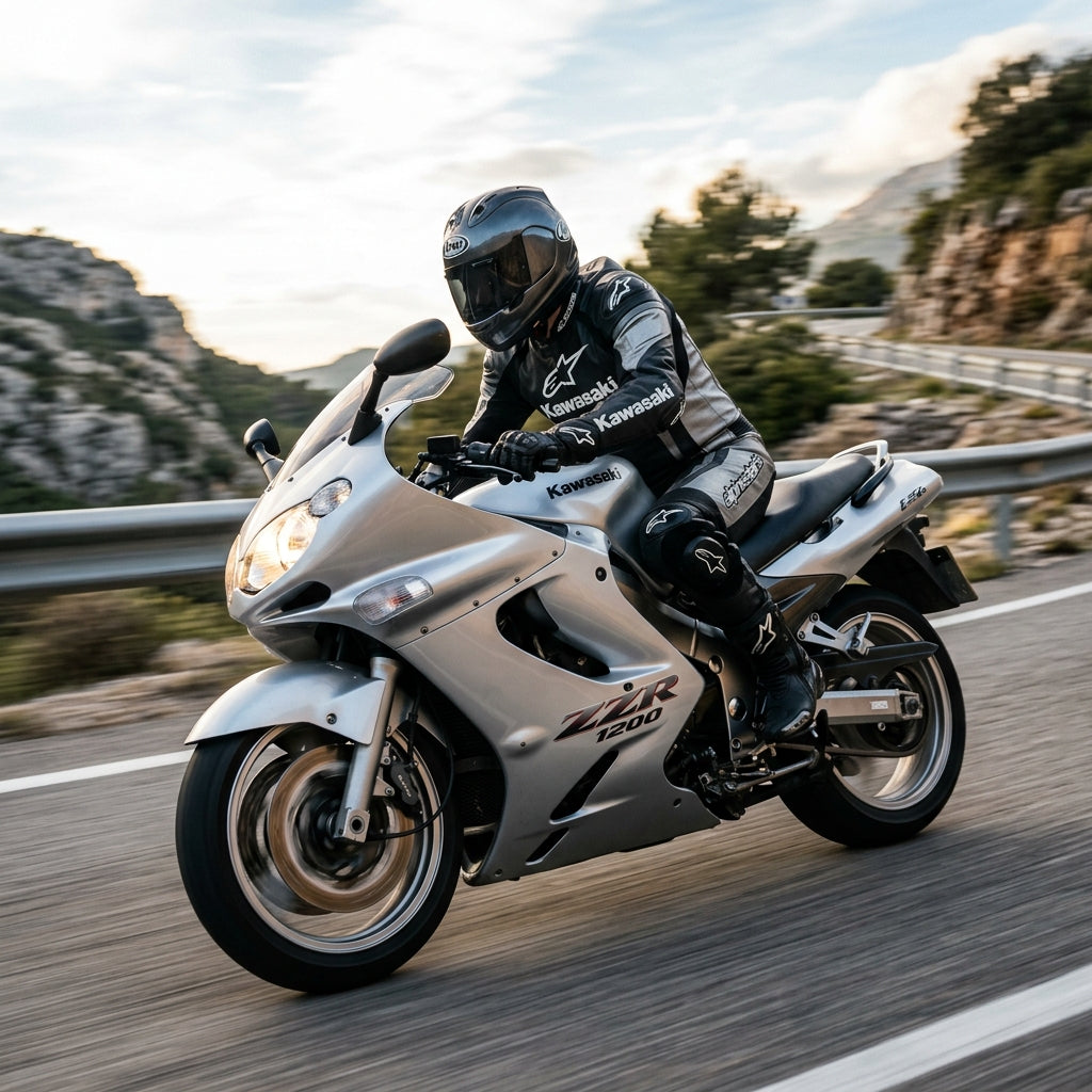Action Shot: Kawasaki ZZR1200 Driving Fast
