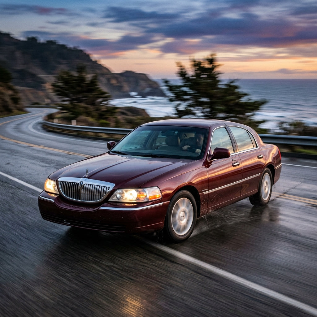 Action Shot: Lincoln Town Car Driving Fast