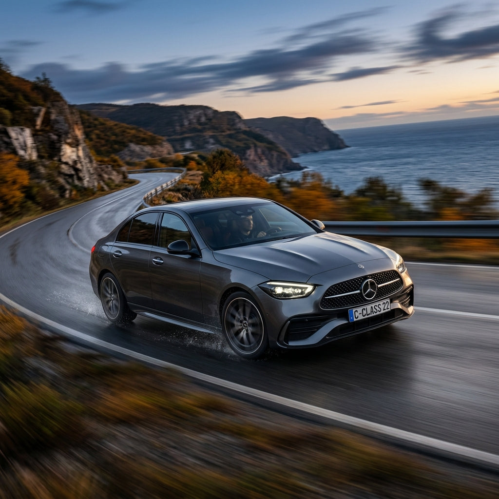 Action Shot: Mercedes Benz C-Class Driving Fast