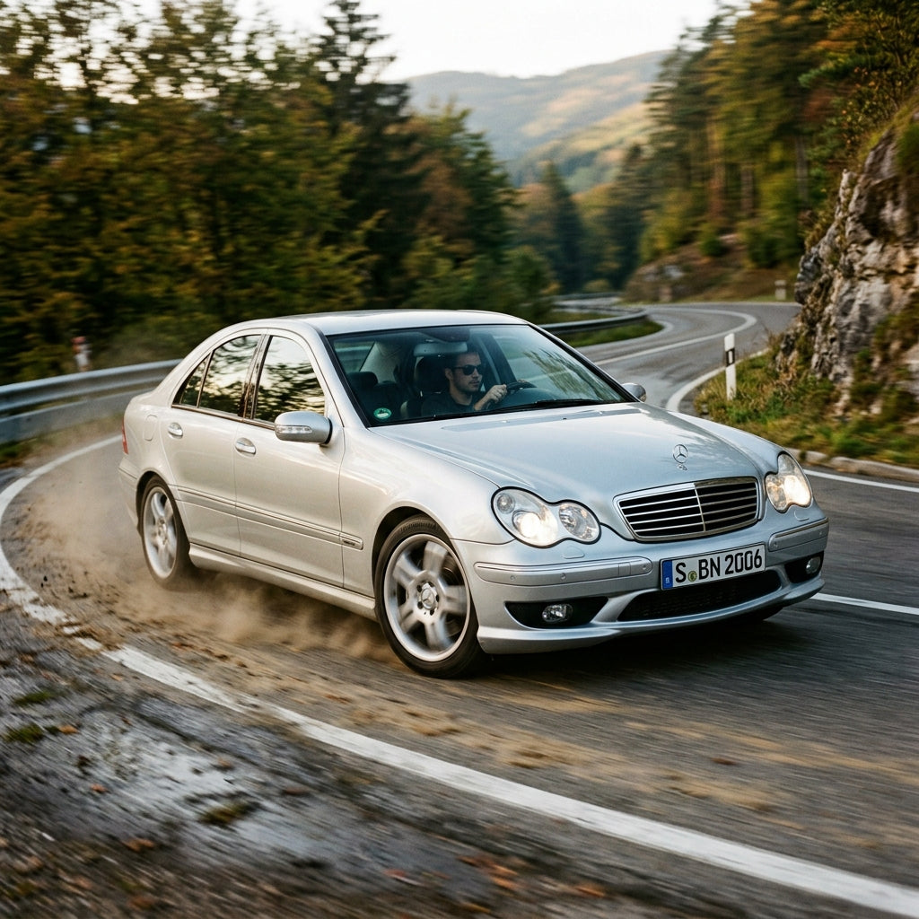 Action Shot: Mercedes Benz C-Class Driving Fast