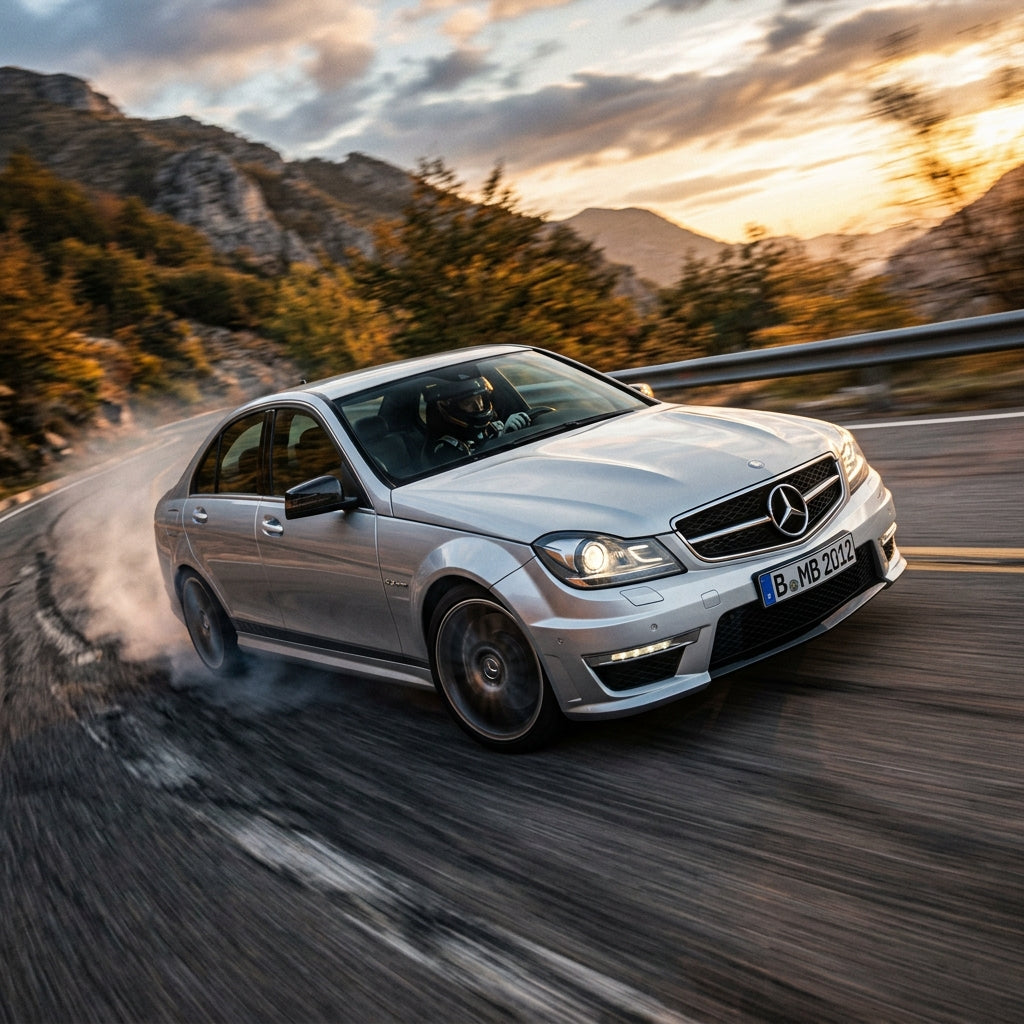 Action Shot: Mercedes Benz C-Class Driving Fast