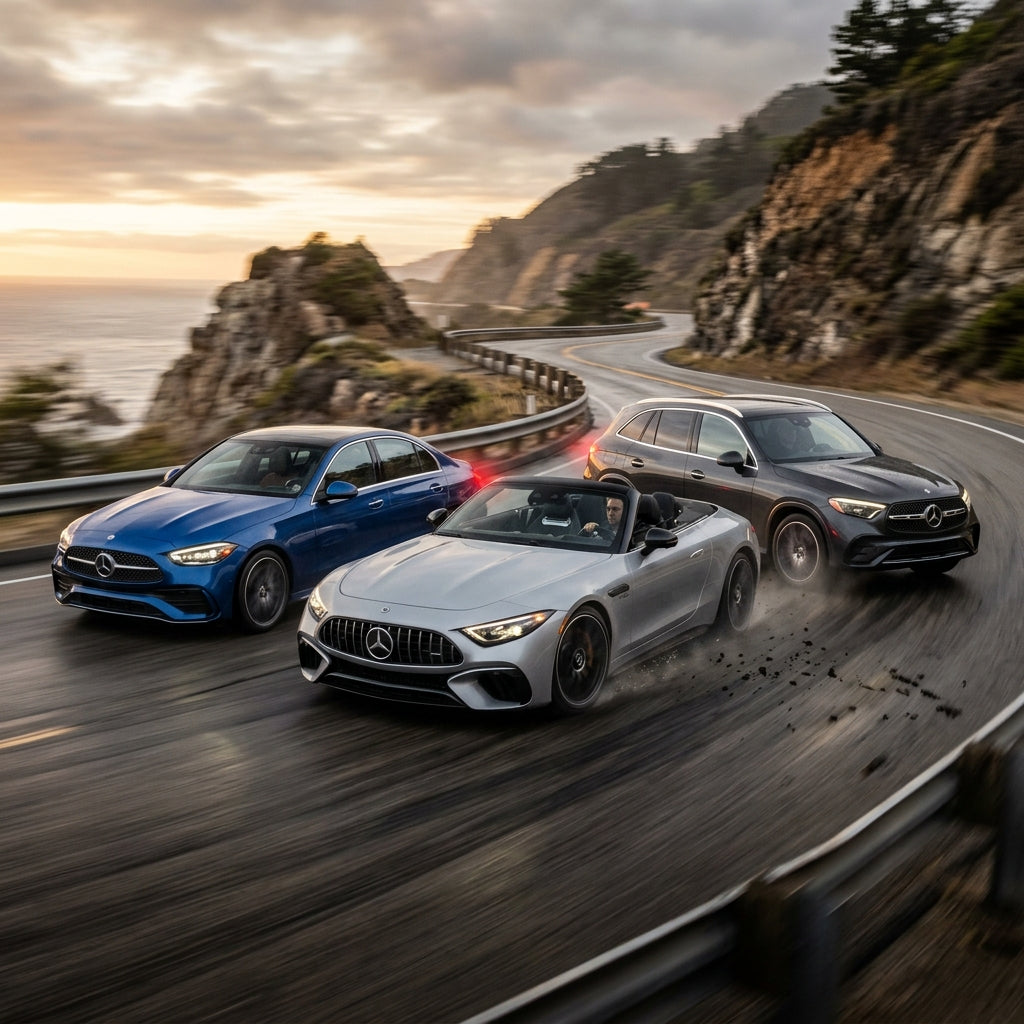 Action Shot: Mercedes Benz C-Class,SL-Class,GLC-Class Driving Fast