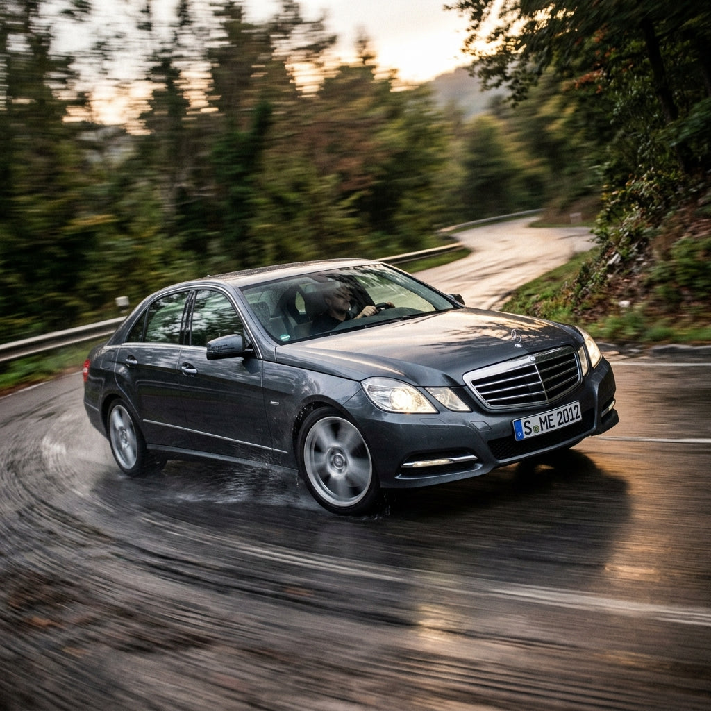 Action Shot: Mercedes Benz E-Class Driving Fast