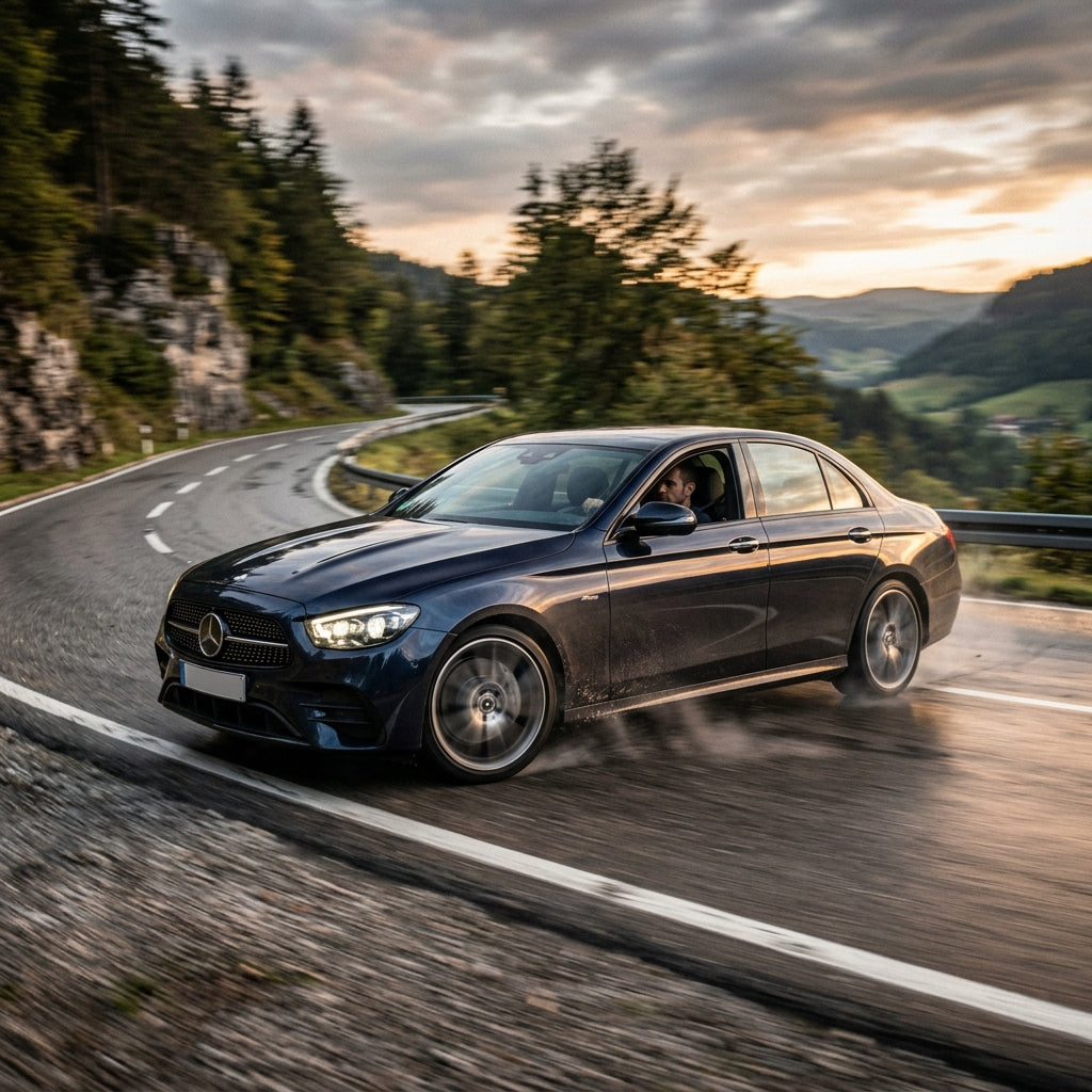 Action Shot: Mercedes Benz E-Class Driving Fast