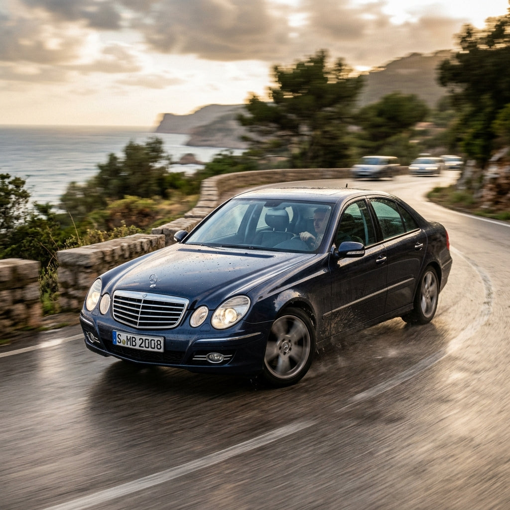 Action Shot: Mercedes Benz E-Class Driving Fast