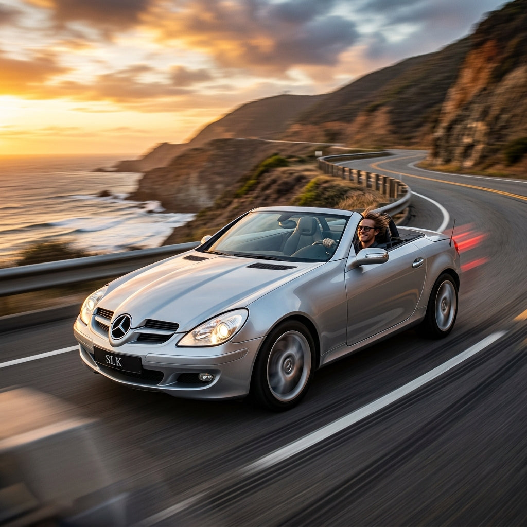 Action Shot: Mercedes Benz SLK-Class Driving Fast