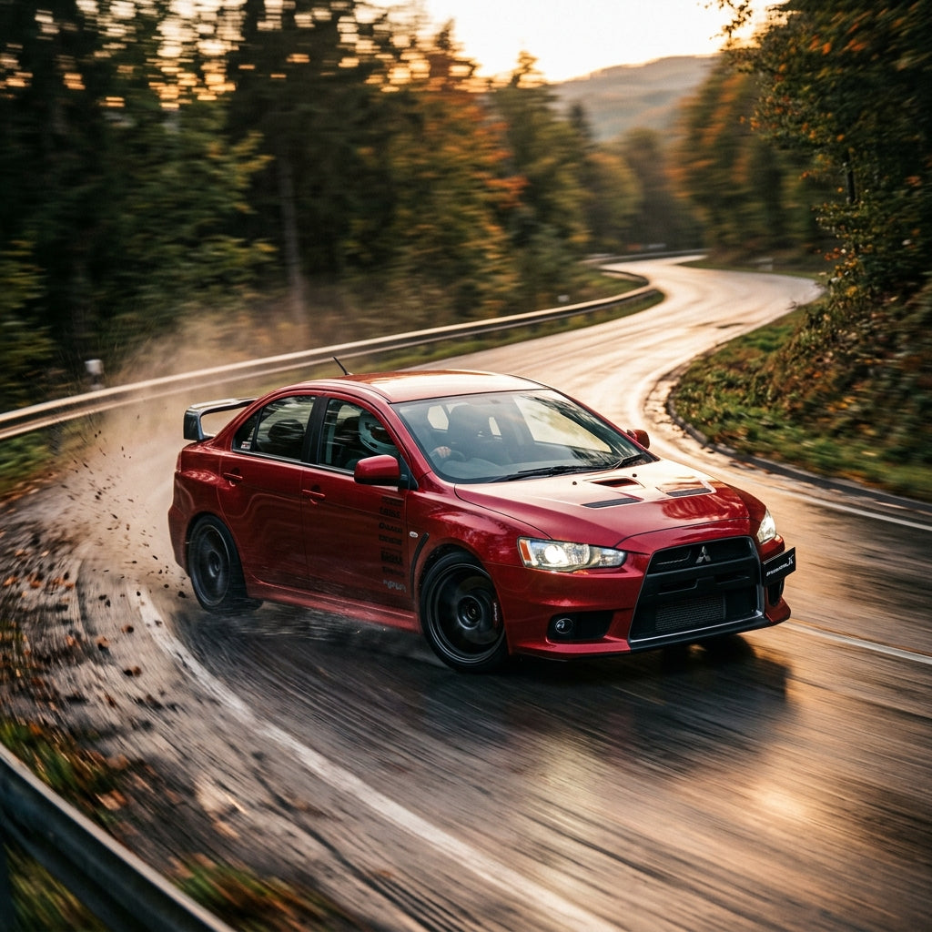 Action Shot: Mitsubishi Lancer Driving Fast