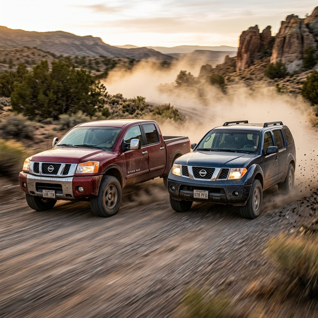 Action Shot: Nissan Titan,Pathfinder Driving Fast
