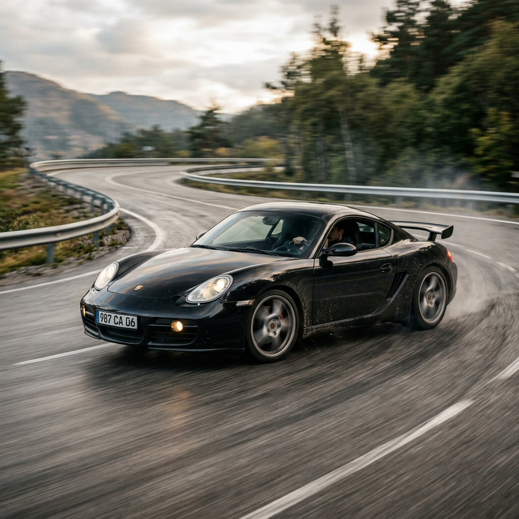 Action Shot: Porsche Cayman Driving Fast