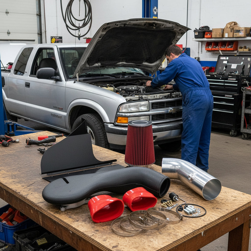 Cold Air Intake W/Heat Shield for Chevy S-10/GMC Jimmy (1996-2005) 4.3L V6 Engine Red Default Title