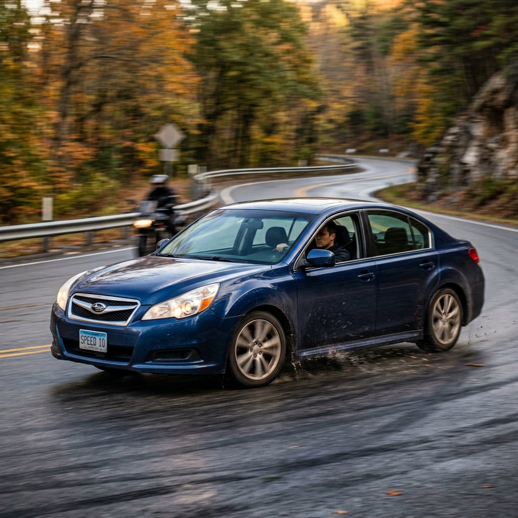 Action Shot: Subaru Legacy Driving Fast