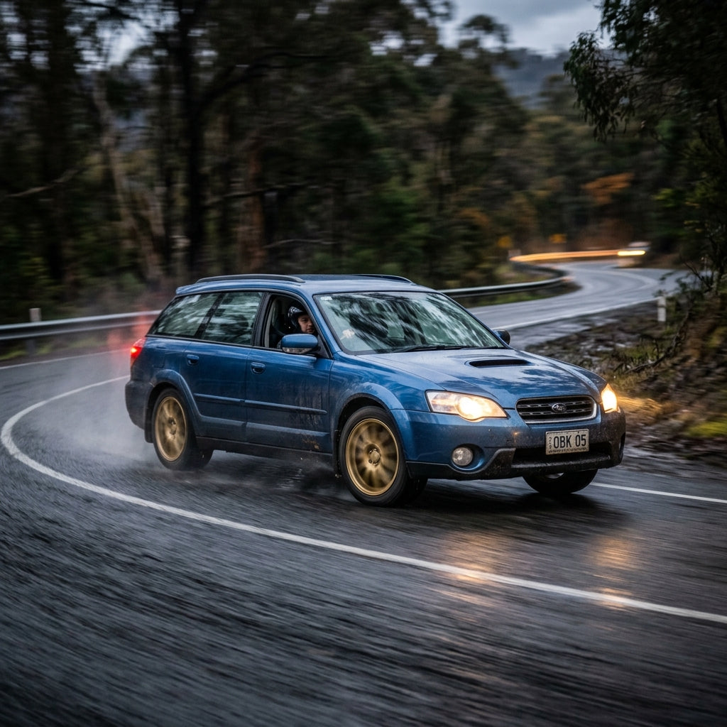 Action Shot: Subaru Legacy,Outback Driving Fast