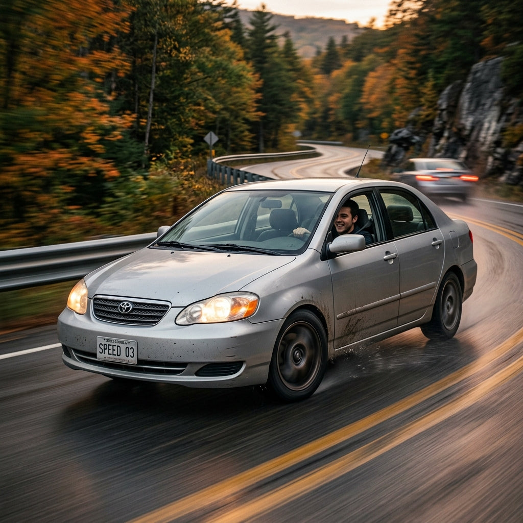 Action Shot: Toyota Corolla Driving Fast