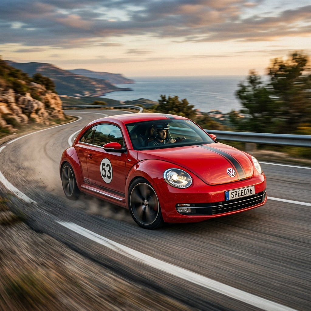 Action Shot: Volkswagen Beetle Driving Fast