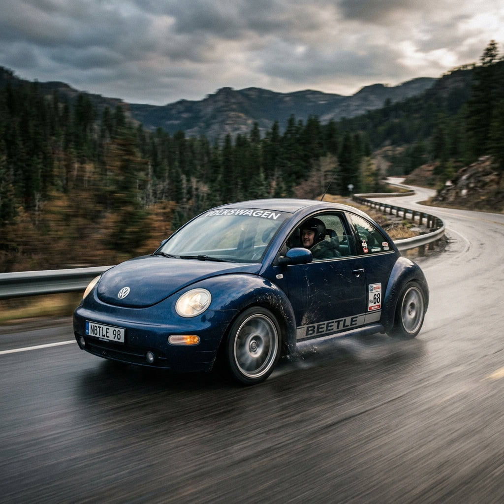 Action Shot: Volkswagen Beetle Driving Fast
