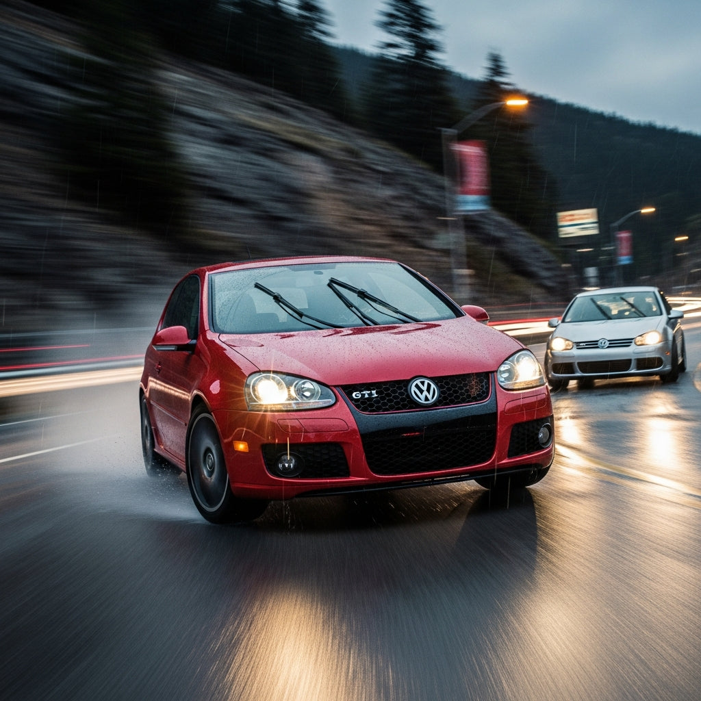 Action Shot: Volkswagen Golf GTI, Golf R, Audi A3, Audi S3 Driving Fast