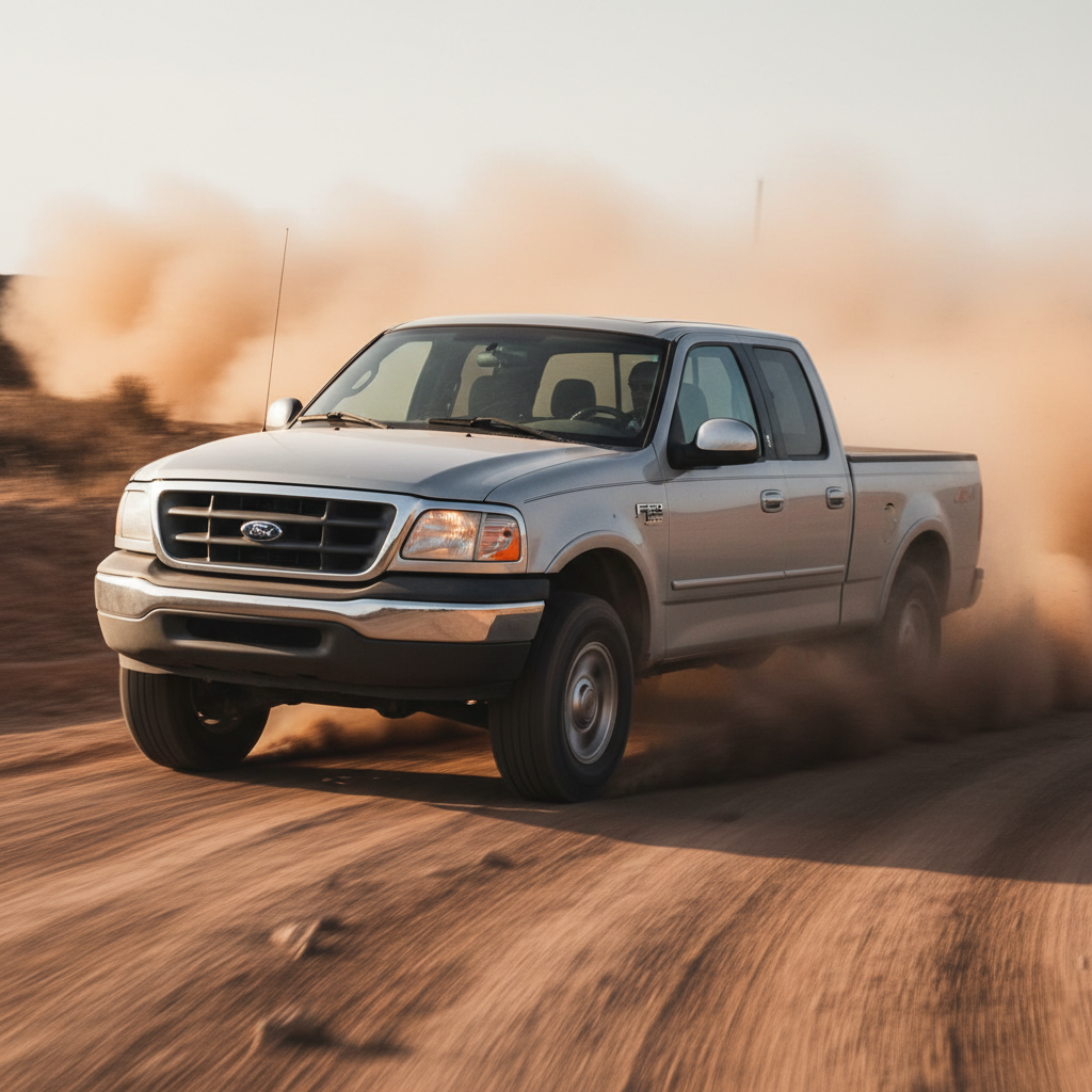 A square image of a Ford F150 (1997-2003) driving fast showing speed