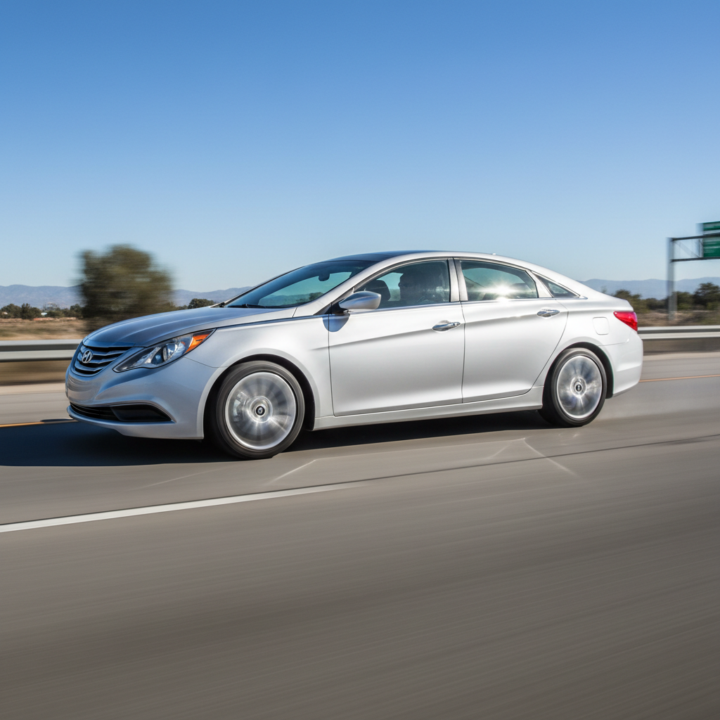 A square image of a Hyundai Sonata (2011-2014) driving fast showing speed and excitement