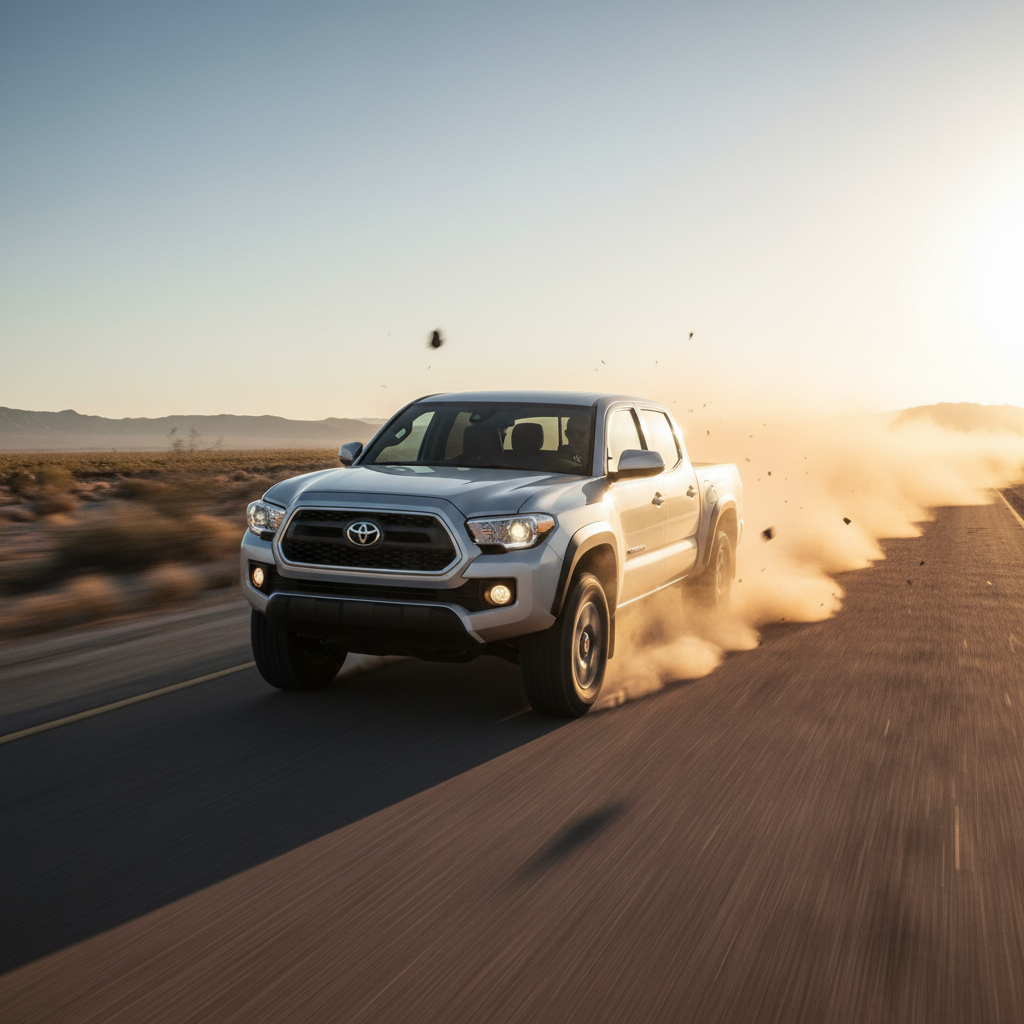 A square image of a Tacoma 2005-2020 driving fast showing speed and excitement