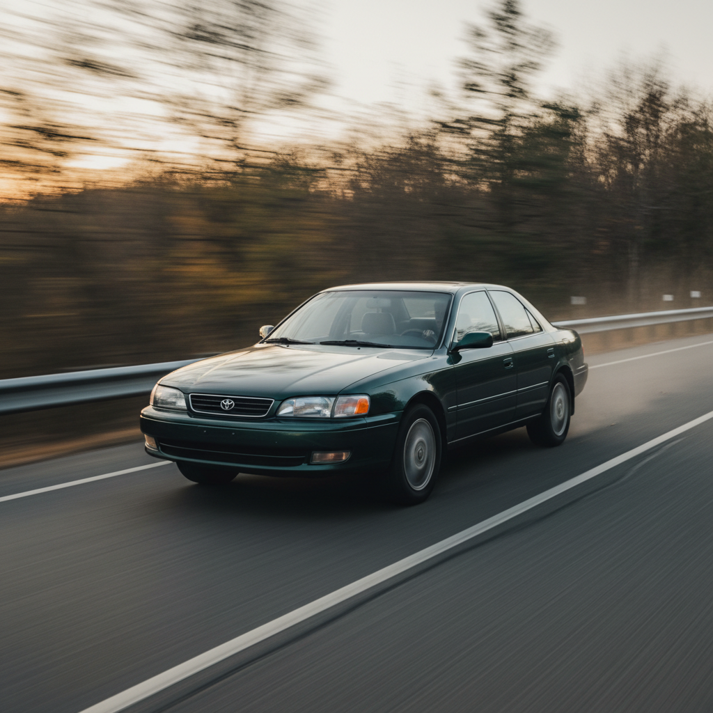 A square image of Toyota Camry 1993 driving fast showing speed