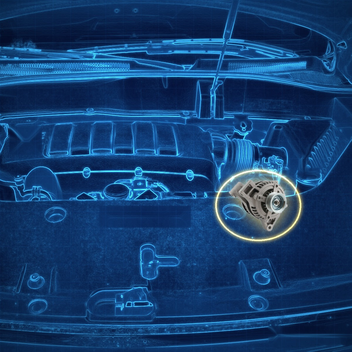 2007-2015 GMC Acadia 3.6L alternator location in the engine bay